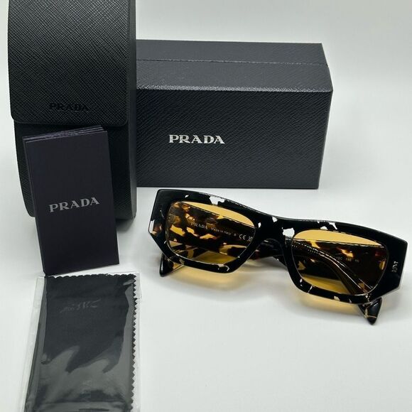 PRADA SUNGLASSES PRA01S 15O10C Havana Black Transparent/Yellow Unisex NEW - Picture 11 of 14